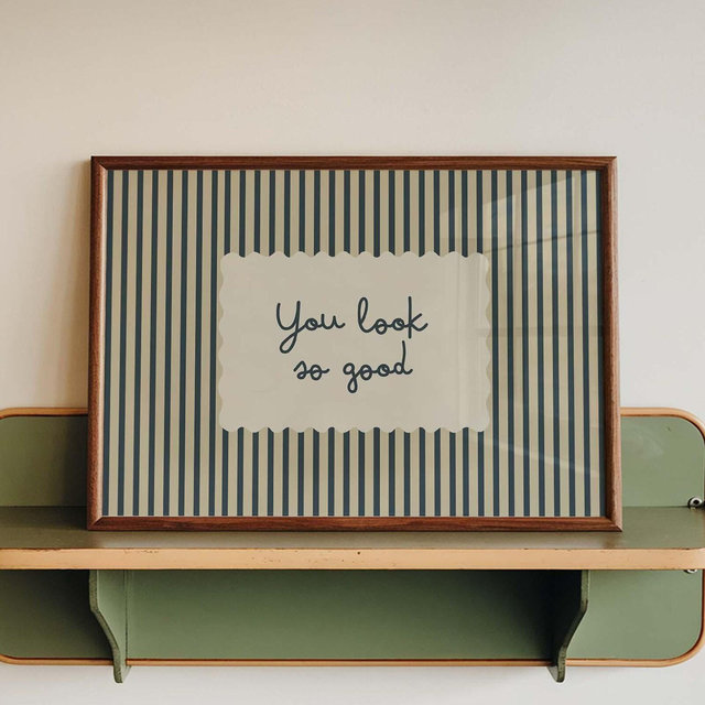 You Look So Good Print, Navy Striped Bathroom Art, Vanity Decor