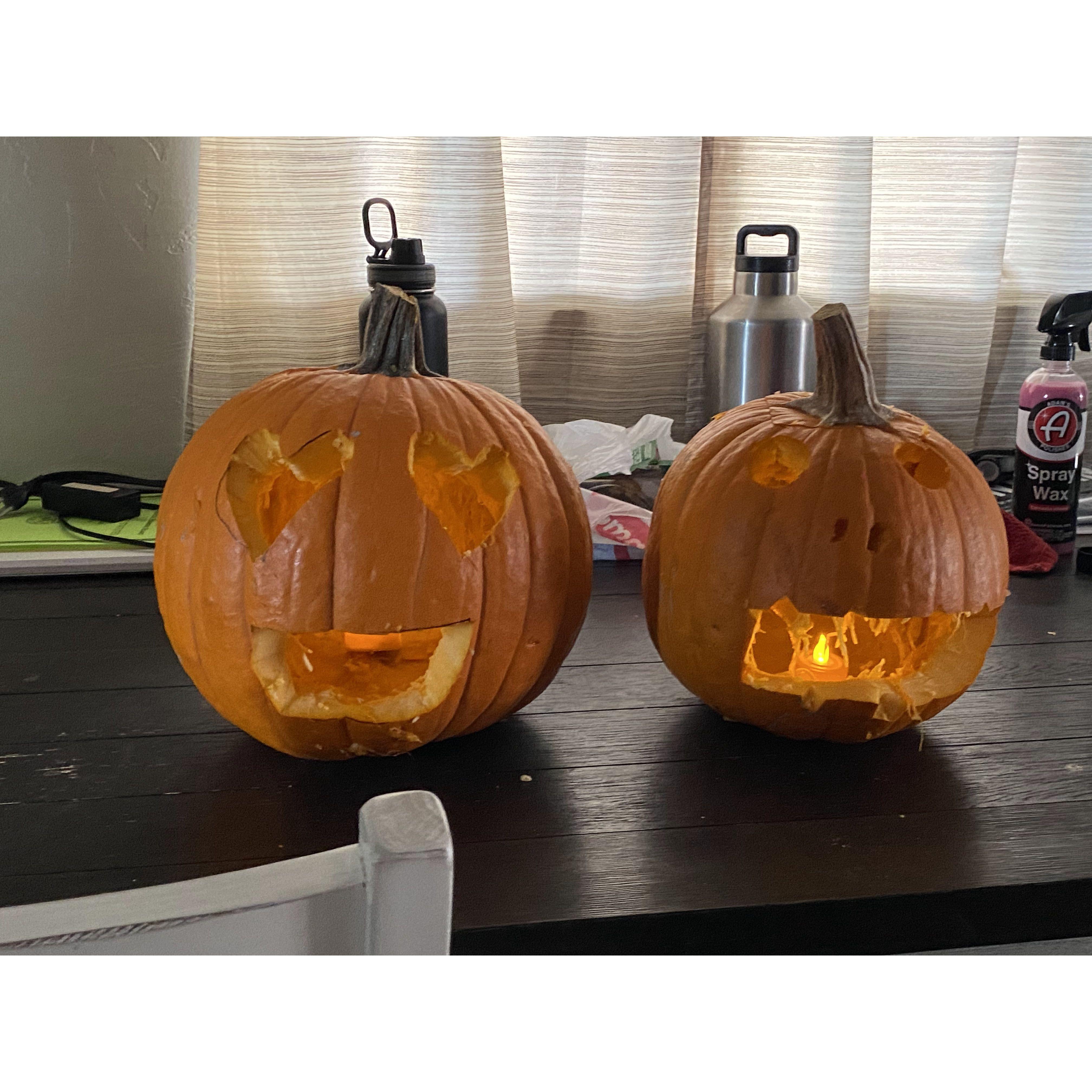First time he ever carved a pumpkin