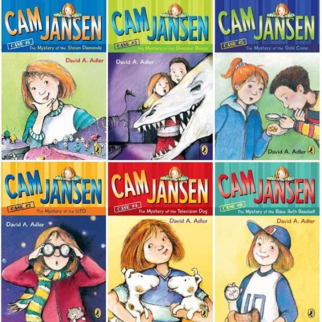 Cam Jansen 6 Book Set (Mystery of the UFO, Television Dog, Babe Ruth, Stolen Diamonds, Dinosaur Bones, Gold Coins)