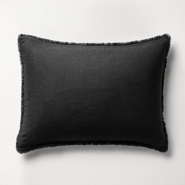 Standard Heavyweight Linen Blend Pillow Sham Washed Black - Casaluna™