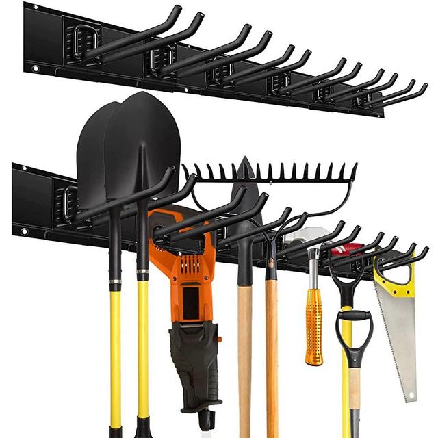 CHARMOUNT Garage Organizer Wall Mount Rack, Heavy Duty Garden Tool Organizer and Storage, 48 Inch Tool Organization with 6 Hooks for Shovel, Rake, Broom , Holds Up to 600lbs