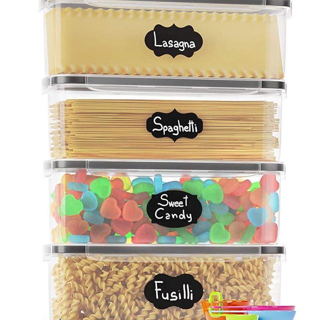 Chef's Path Airtight Food Storage Container Set - Ideal for Pasta, Spaghetti & Noodles - 4 PC/All Same Size - Kitchen Pantry Organization and Storage - Plastic Canisters with Durable Lids