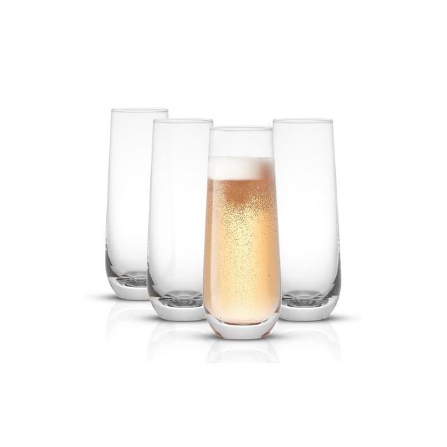 JoyJolt Milo Stemless Champagne Flutes Crystal Glasses - Set of 4 - 9.5 oz