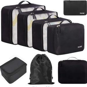 BAGAIL 8 Set Packing Cubes Luggage Packing Organizers for Travel Accessories-Jet Black