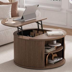 Round Coffee Table With Lifting Top,31.5” Lift Top Coffee Table With Hidden Compartment,walnut - Walnut