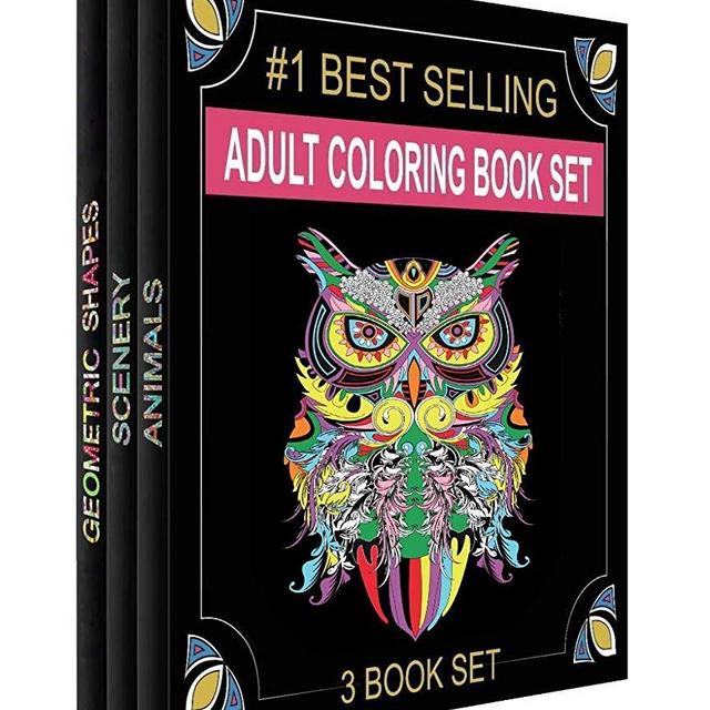 Adult Coloring Books Set - 3 Coloring Books for Grownups - 120 Unique Animals, Scenery & Mandalas Designs. Coloring Books for Adults Relaxation.