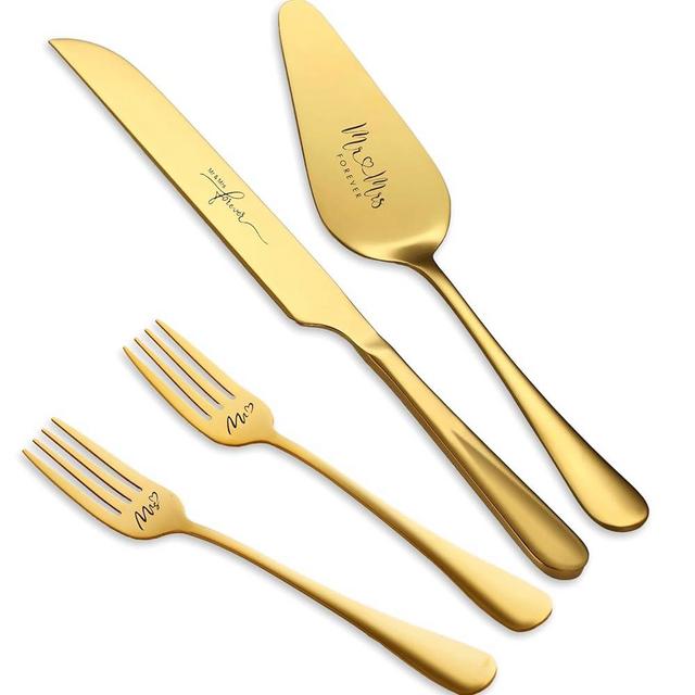 Wedding Cake Knife and Server Set, Cake Cutting Set for Wedding Gifts (Gold)