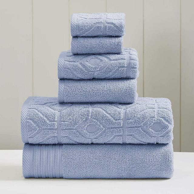 Amrapur Overseas 6-Piece Yarn Dyed Diamond Gate Jacquard Towel Set, Blue