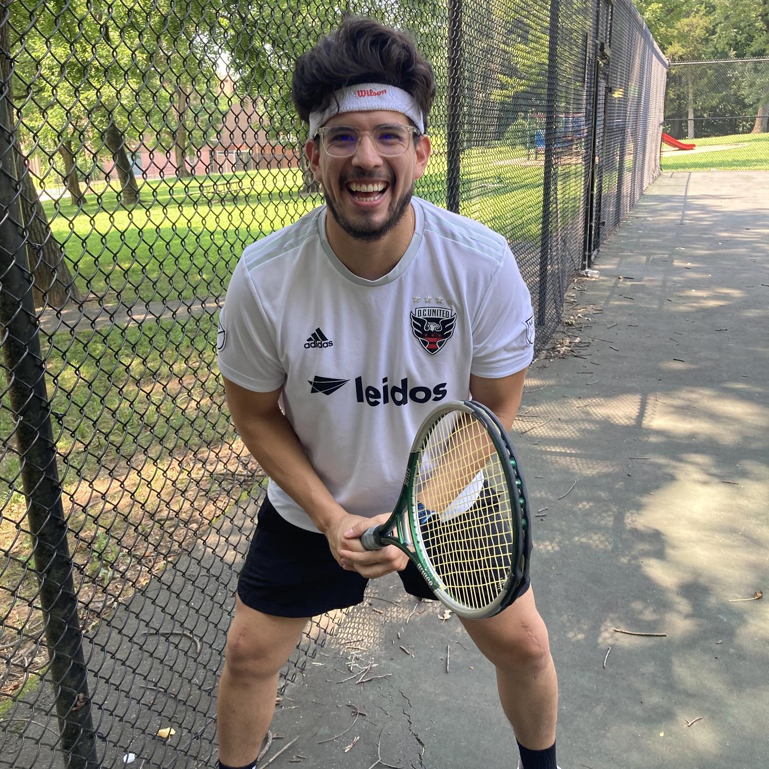 Christine's first tennis lesson. How could a girl resist?