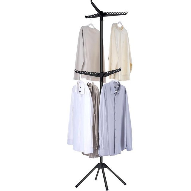 CASAMAYA Clothes Drying Rack Foldable, 74.8 inch 2 Tier Laundry Drying Rack with Rotating Clothes Rail for 54 Pieces of Clothes, Space Saving, Indoor, Stainless Steel, Black CDR002B11