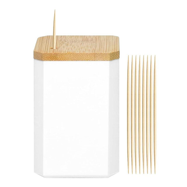 Toothpick Holders 1 Pack with 600 Picks,Round Toothpicks Double-Side Point for Teeth,Food Pick,Appetizers,Cocktails Fruits,Olive&DIY Craft.