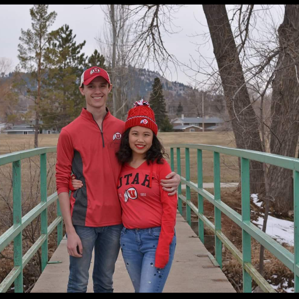 Celebrating our decision to move to Utah repping our University!!!!