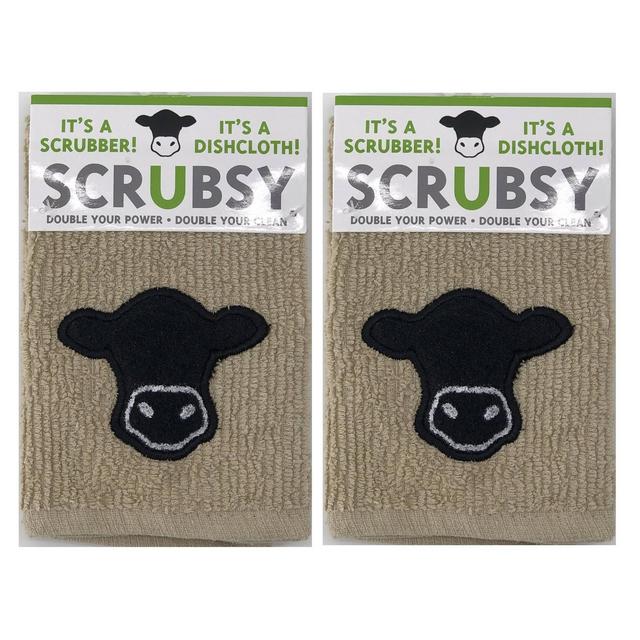 2pk Cow Dish Cloths with Scrubber Beige - MU Kitchen