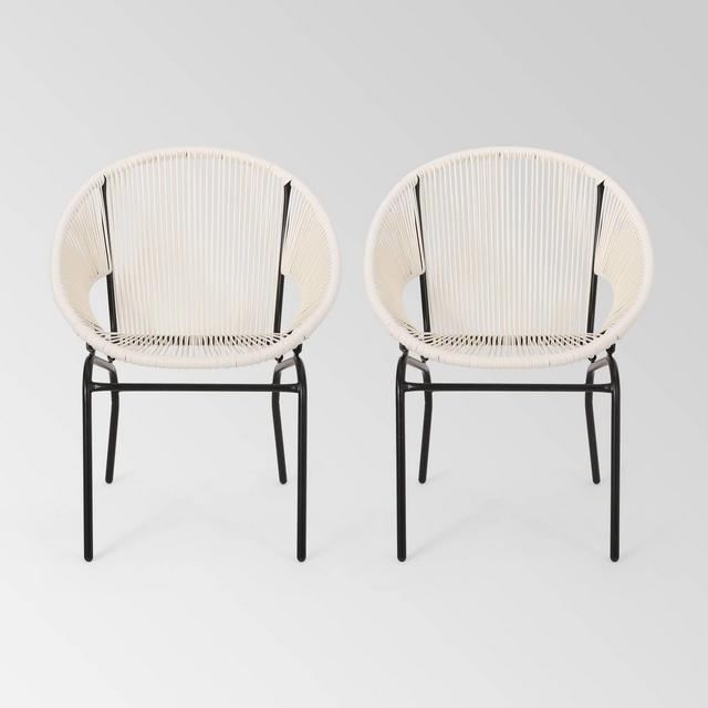 Nusa Set of 2 Faux Rattan Modern Club Chairs - White - Christopher Knight Home
