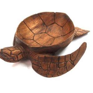 Hand Carved Mahogany Wood Nautical Turtle Bowl