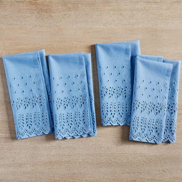 Eyelet Organic Cotton Napkins, Set of 4 - Cornflower