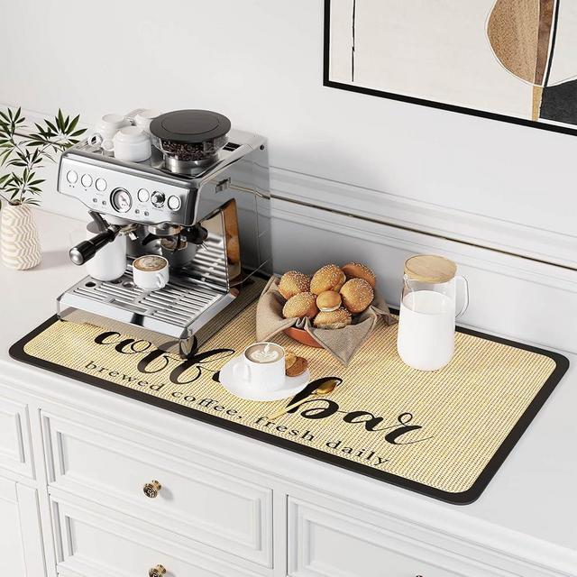 DK177 Coffee Mat Coffee Bar Mat Hide Stain Absorbent Drying Mat with Waterproof Rubber Backing Fit Under Coffee Maker Coffee Machine Coffee Pot Espresso Machine Accessories-31.5"x17"