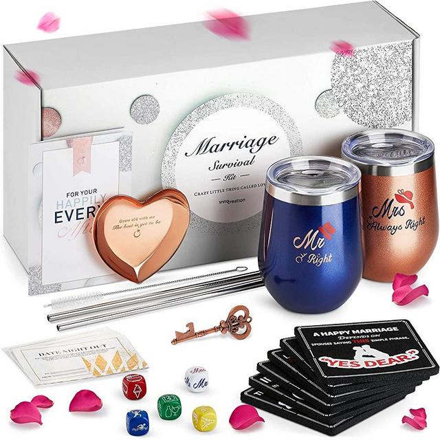Unique Engagement Gifts for Couples, The Marriage Survival Kit | Best Bridal Shower Gifts for Bride, Wedding Gifts for The Couple, for Her | Free Ring Dish, Coasters, Bottle Opener
