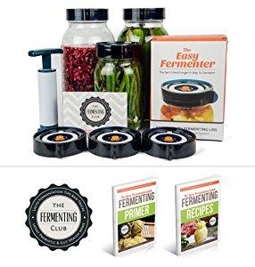 Easy Fermenter Wide Mouth Lid Kit: Simplified Fermenting In Jars Not Crock Pots! Make Sauerkraut, Kimchi, Pickles Or Any Fermented Probiotic Foods. 3 Lids, Extractor Pump & Recipe eBook - Mold Free