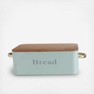 Metal Bread Bin with Bamboo Lid and Handles