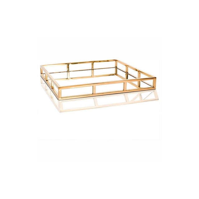 Classic Touch Gold-Tone Square Mirror Tray- Gold