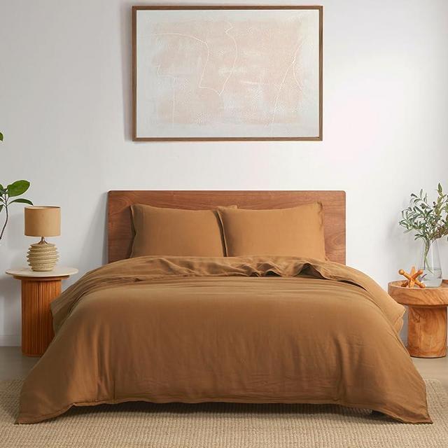 DAPU 100% Linen Duvet Cover Set - Pure Natural French Flax Linen with Corner Ties and Zipper Closure Soft Breathable Durable for Hot Sleepers 1 Duvet Cover 2 Pillowcases (Earthy Linen, Queen)