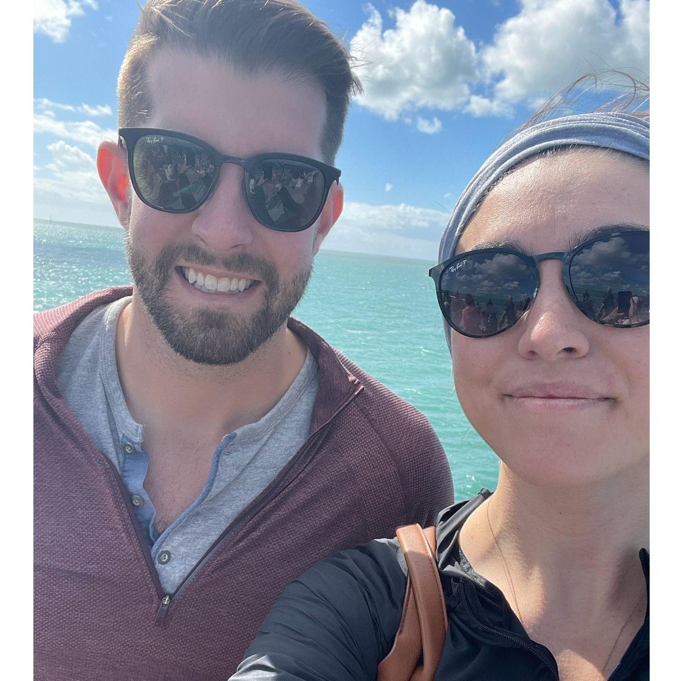 Austin living his best life on a boat ride in the Gulf of Mexico while Bailey pretends to not be devastatingly seasick