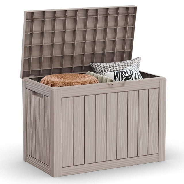 MAIUSCOLI 45 Gallon Outdoor Deck Box, Lockable Waterproof Outdoor Storage Boxes For Garden Tools,Indoor Cushions,Accessories Outside Storage Resin Weatherproof Container(Grey)