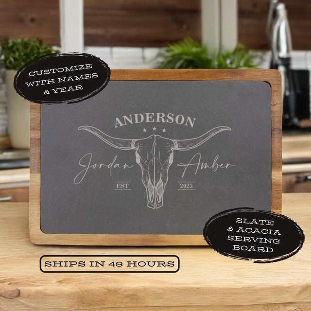 Personalized Western Wedding Gift for the Couple, Engraved Charcuterie Board, Western Serving Board, Farmhouse Cutting Boards