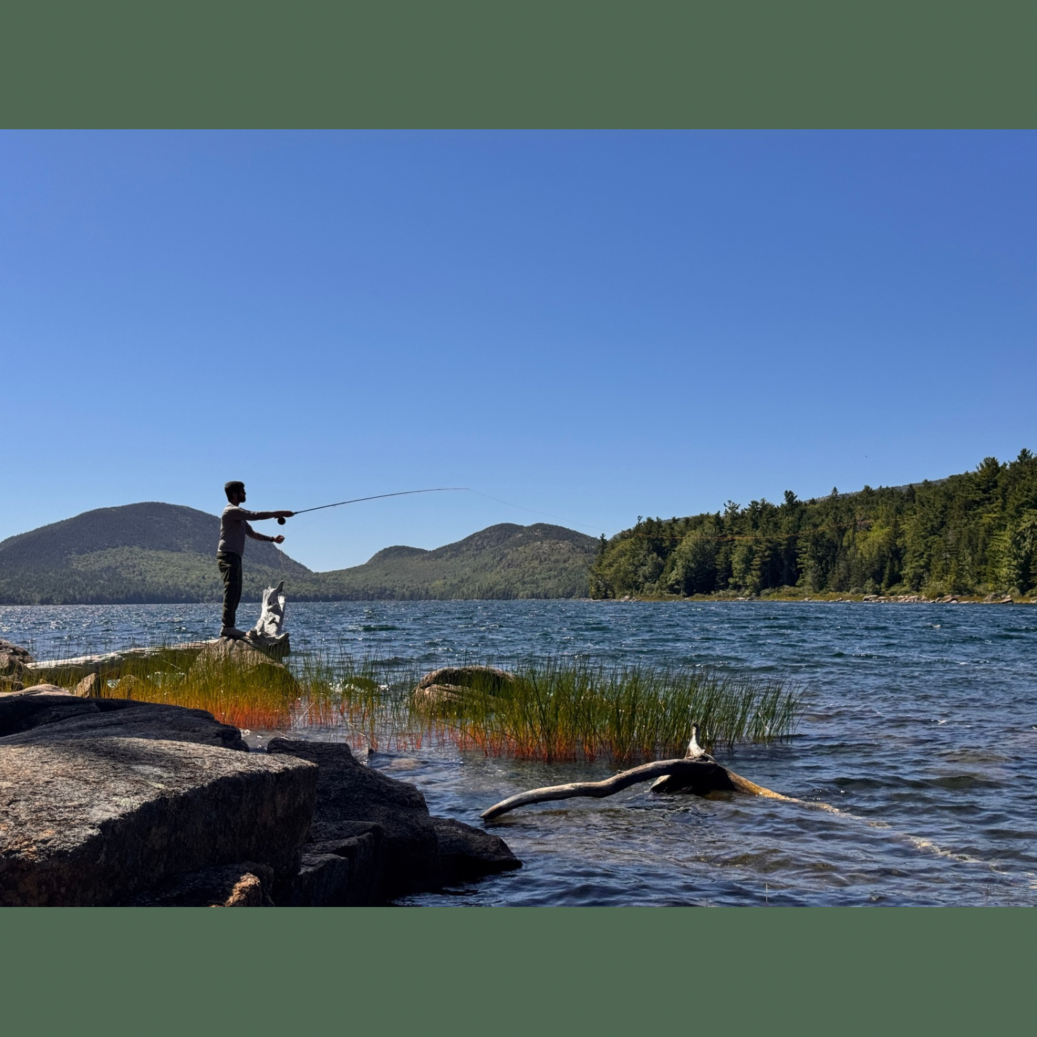 William fly fishing at Eagle Lake. The lakes in Acadia have such crystal clear water, you can see straight to the bottom. Bring your poles and join us for a fishing day before our wedding.