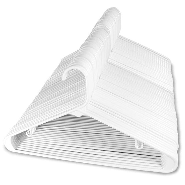 Heshberg Home Plastic Hangers 50 Pack with Hooks - Space Saving Tubular Clothes Hangers Standard Size Ideal for Everyday Use - White