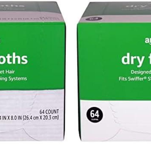 Amazon Basics Dry Floor Cloths to Clean Dust, Dirt, Pet Hair, 64 Count, Pack of 2
