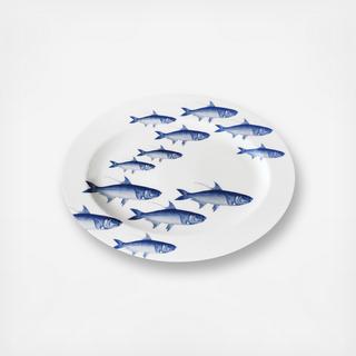 School of Fish Blue Medium Rimmed Oval Platter