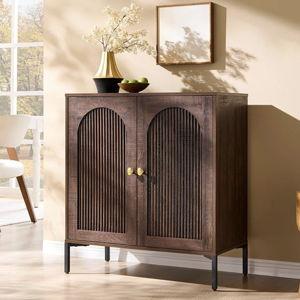 IFGET Modern Buffet Cabinet with Storage, 61.75" W Fluted Arched Sideboard Cabinet w/Adjustable Shelves, Wooden Modular Coffee Bar for Dining Room, Kitchen, Living Room, Entryway, Brown