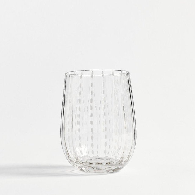 Dash Stemless Wine Glass, Set of 4 - Clear/White