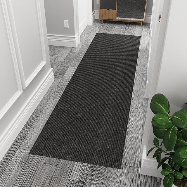 Ottomanson 2' x 10' Commercial-Grade Hallway Runner with Scraper Pile Extra Durable Non-Slip Rug Mat for Indoor & Outdoor Use - Ideal for Kitchen, Entryway, Patio & Garage - High-Traffic Carpet, Black