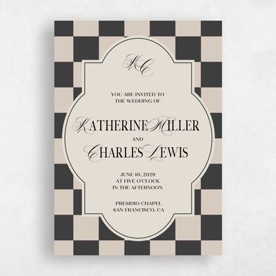 Charcoal, Beige Wedding Invitation - Sarlat Portrait