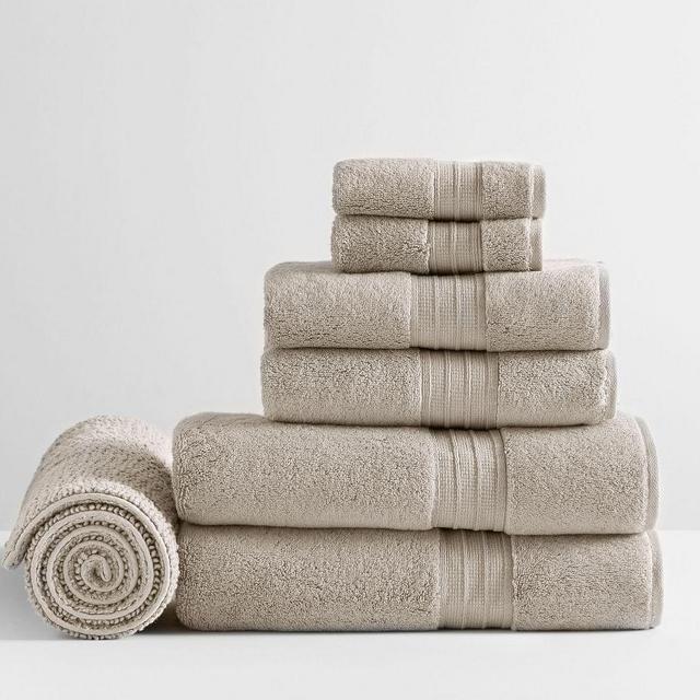 Hydrocotton Organic Bath, Hand, Washcloth Towels & 1 Bath Mat, Set of 7, Taupe