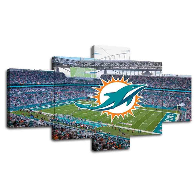 Miami Sports Team Dolphins Wall Art Poster Canvas Print Large Size Framed Home Wall Decor Collection Gift (B,Wooden frame-60x100cm)