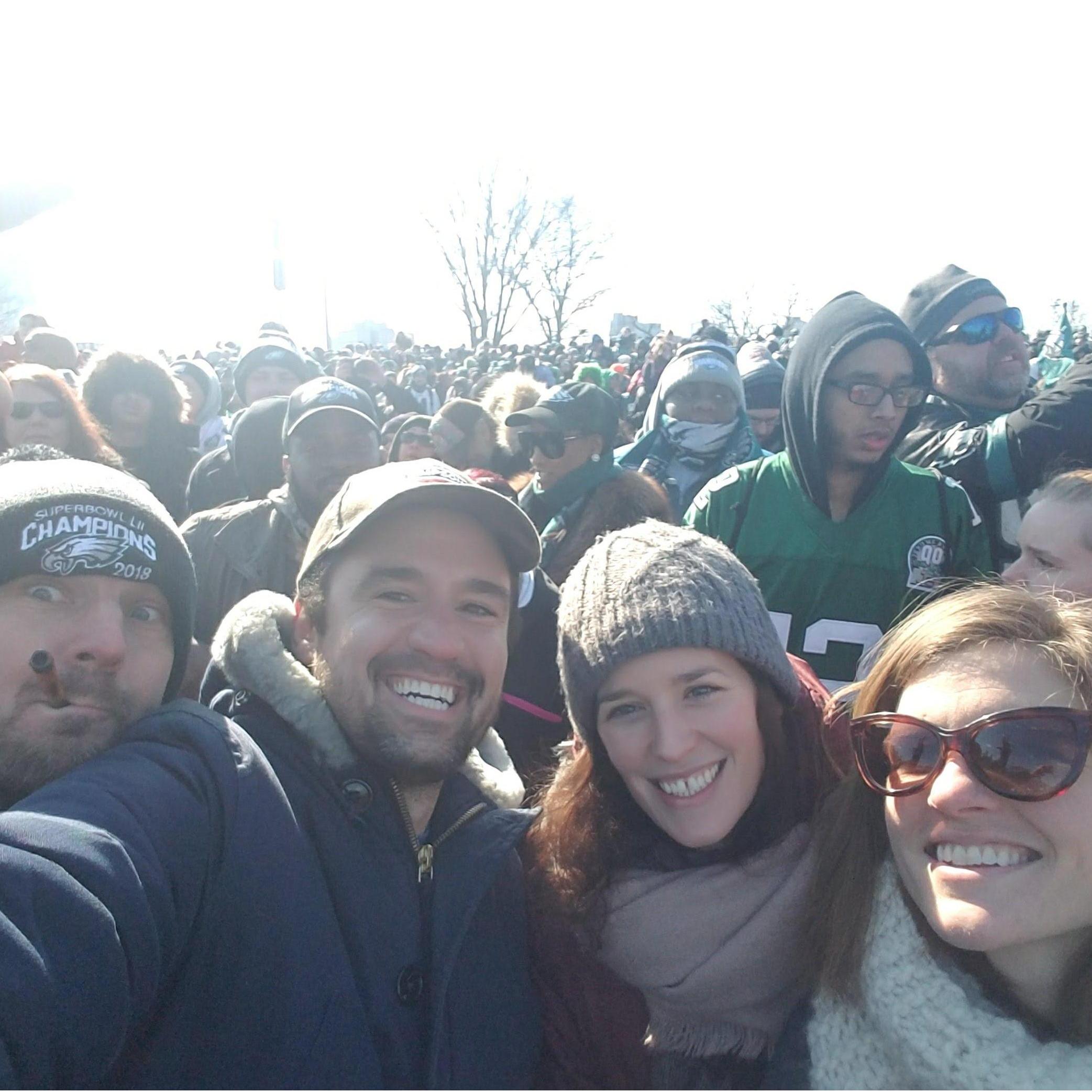 Celebrating the Eagle's 2018 Superbowl VICTORYYYYYY! With apologies to Dad/Peter, a lifelong Pats fan, the Eagles + Philly deserved this one.