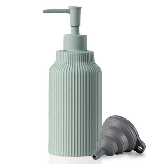 Modern Ceramic Soap Dispenser for Bathroom，14oz Ceramic Soft Touch Hand Lotion Dispenser with Pump，Liquid soap Dispenser for Kitchen Rubber Paint (Green)