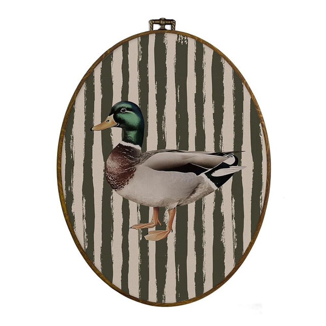 dvhdajed Vintage Mallard Duck Oval Wall Art Decor, Duck Nursery Decor,Vintage Ducks Framed Canvas Art, Olive Farmhouse Ducks Wall Hanging Decoration for Bedroom Living Room Bathroom, 8.7x11.3 In