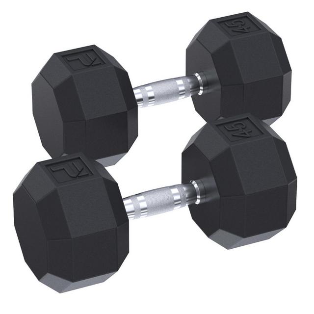 45lb Rubber Octagonal Dumbbell Pair