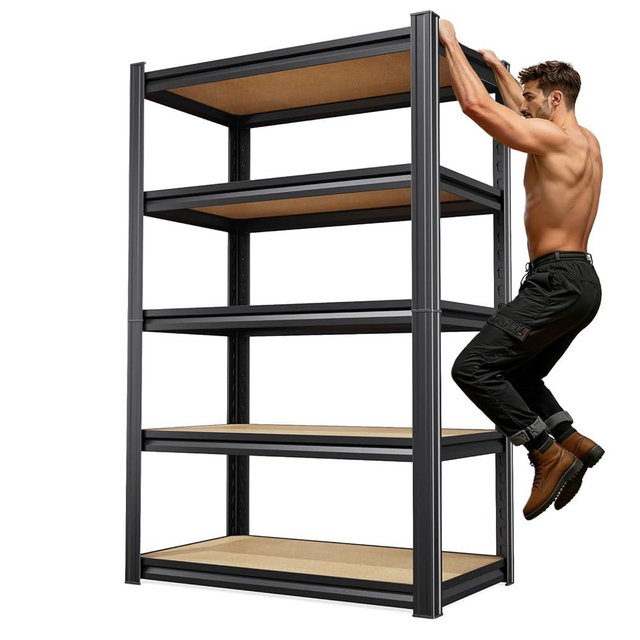 KORVENA 71.2''H Storage Shelves, 2500lbs Garage Shelving,Adjustable Heavy Duty Shelving Unit,5T Tall Garage Shelves，Wood Metal Standing Shelf Units,Utility Rack for Kitchen 71.2''H*31.5''W*13.8''D