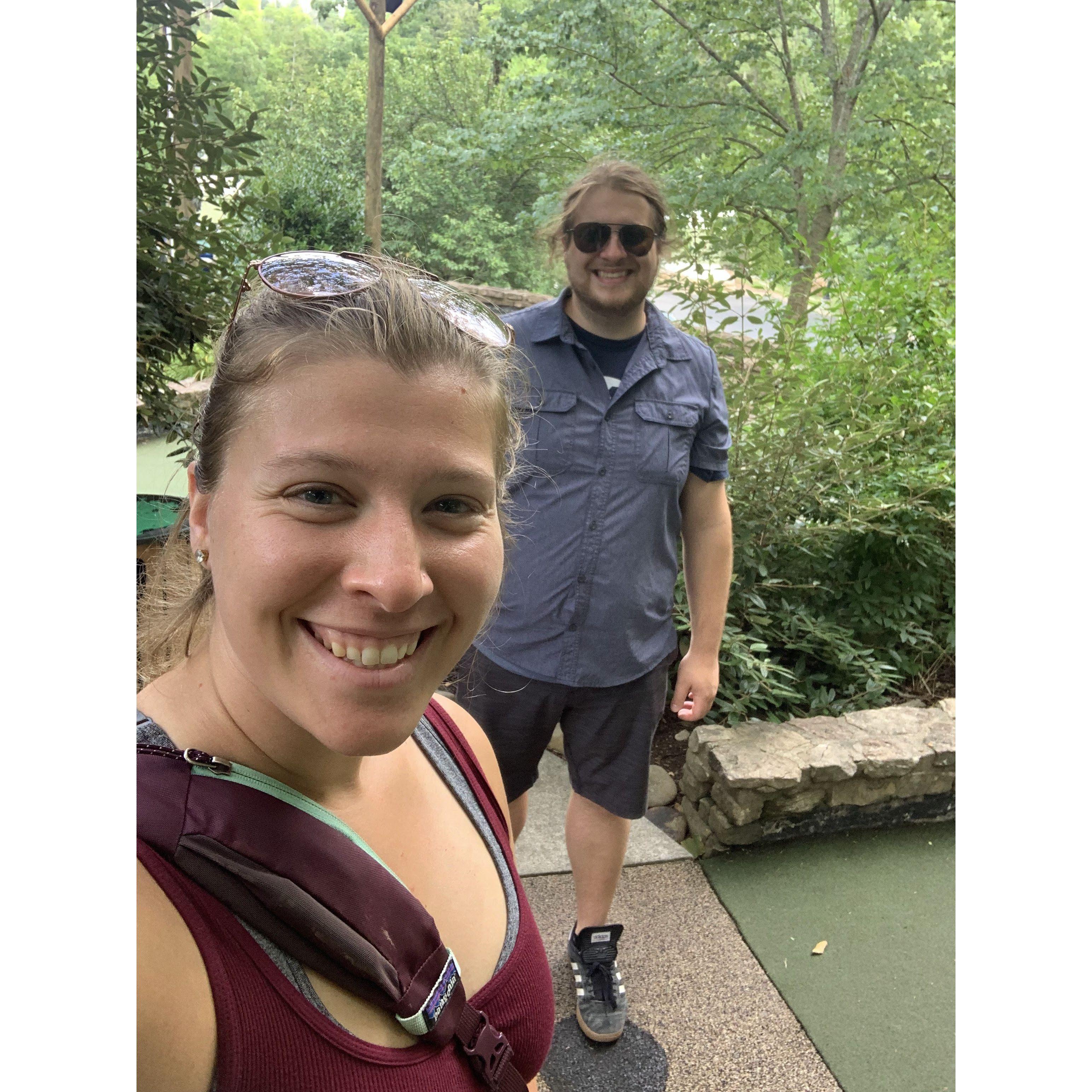 Mini golf, a constant competition in our relationship. Stuart is the self proclaimed hole in one king but the score is always neck in neck!
