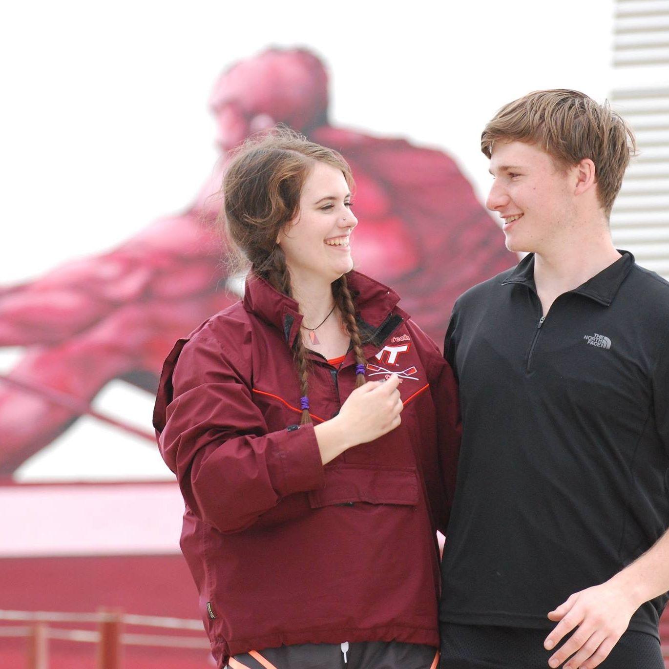 We met on the VT crew team. Boy meets girl. Girl practices yelling at boy at 5AM everyday. Boy falls in love. A classic love story.
