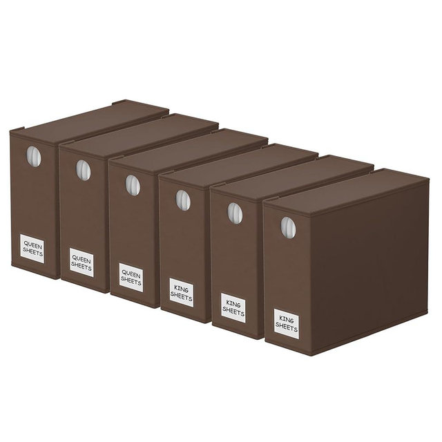 SpaceAid 6 Pack Bed Sheet Organizers and Storage, Foldable Sheet Organizer with Window for Linen Closet, Set Folder Keeper for Queen & King Size Bedding Storage (Brown)