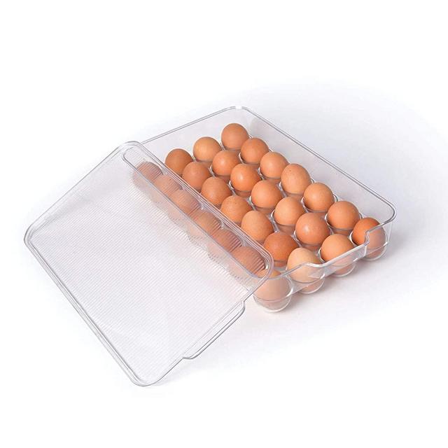 Totally Kitchen Plastic Egg Holder | BPA Free Fridge Organizer with Lid & Handles | Refrigerator Storage Container | 28 Egg Tray, Clear