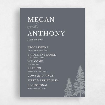 Charcoal, Grey Wedding Program - Pinehaven