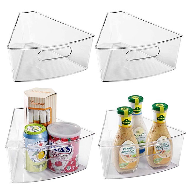 Oubonun Lazy Susan Organizers Set of 6, 10.2”x 9.4”x 4” Plastic Transparent Kitchen Cabinet Storage Bins with Handle, 4" Deep Container, 1/8 Wedge - Food Safe, BPA Free…